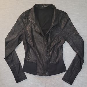 Zella Biker-Style Athletic Jacket – Faux Leather Snakeskin Shine – Women’s XS